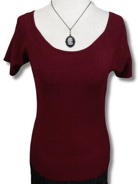 DLSH Vintage short sleeve dark burgundy thin knit top SMALL MEDIUM Y2K sweater